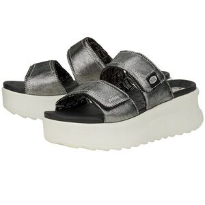 🆕 Hey Dude Delray Platform Slide Sandals Metallic Silver Women